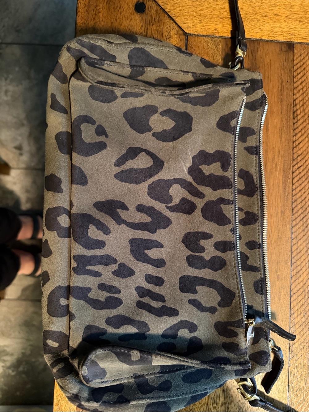 Clare V Leopard Print Crossbody in Olive and Black